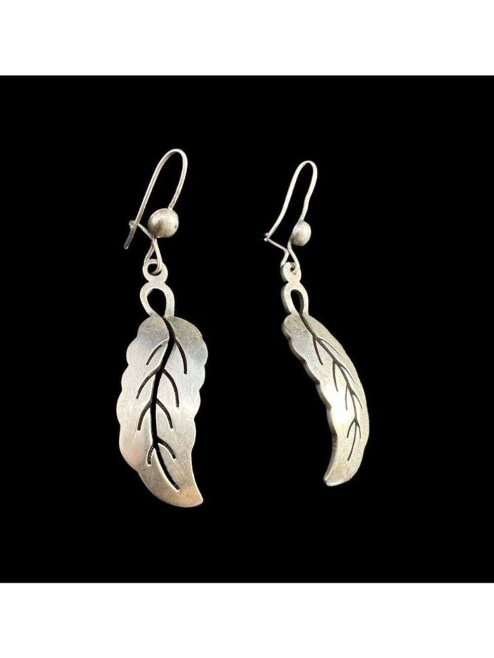 Earrings Taxco Sterling Silver Leaf Dangle Vintage Signed TV-48 Mexico - Picture 3 of 7